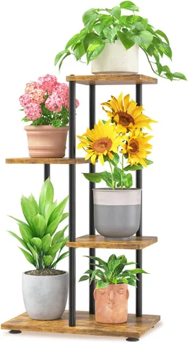 Miniatura 12 de LASZOLA Soporte Negro de Madera de 5 Niveles para Plantas de Interior para Macetas Más Grandes de Servicio Pesado, Estantes Verticales Resistentes