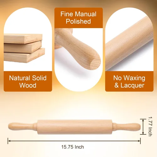 Miniatura 2 de AISOSO Esterillas de rodar para hornear, rodillo de madera de 15.75 pulgadas con asas, rodillo de masa clásico antiadherente para fondant, pizza