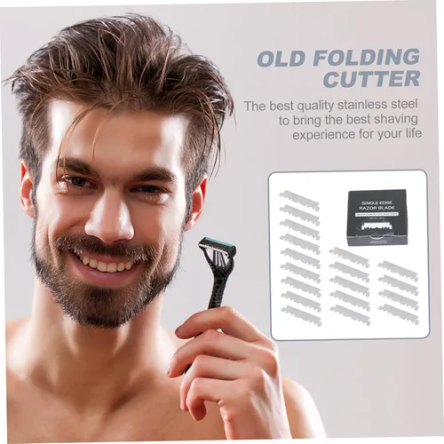 Miniatura 4 de Beavorty 300 piezas de cuchilla de afeitar cortador de cara cortador de barbería cuchillas recubiertas de platino afeitador para hombres viejo