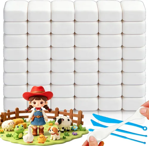 Paquete de 50 arcillas de espuma blanca de secado al aire, 1.12 libras, molduras suaves y ligeras con 3 herramientas de escultura para niños,