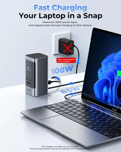 Miniatura 6 de RayCue Estación de acoplamiento USB C, pantalla triple 15 en 1 con 5 botones de acceso directo, pantalla inteligente, DP y HDMI, 10G USB A/C