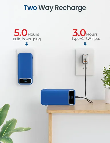 Miniatura 7 de Cargador portátil ligero de 12000 mAh con cables integrados y enchufe de pared de CA, batería de carga rápida PD20W USB-C, pantalla LED, cargador