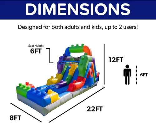Miniatura 8 de HeroKiddo Tobogán acuático inflable de 12 pies con piscina, 22 pies de largo, vinilo de PVC 100% de grado comercial, diversión reforzada en húmedo