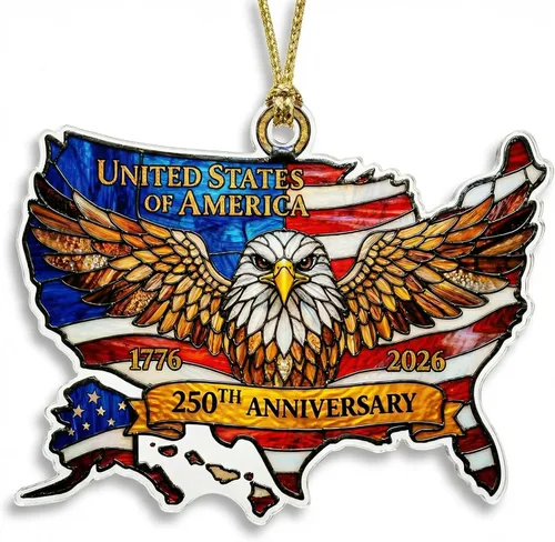 Adorno de 250 aniversario de Estados Unidos – Adorno acrílico de bandera estadounidense – Mercancía de Estados Unidos 250 – Decoraciones del 4 de