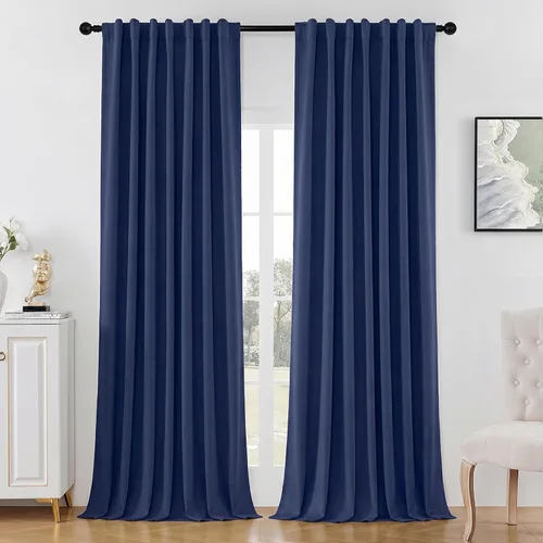 Miniatura 16 de Joydeco Cortinas opacas de lino para dormitorio, con ojales de 90 pulgadas de largo, cortinas resistentes para sala de estar, cortinas con Verde