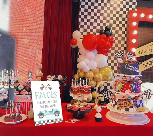 Miniatura 4 de Letreros de fiesta de cumpleaños de coche de carreras, Favores por favor toma uno para el camino, cartel de madera de 8 x 11 con soporte, decoración