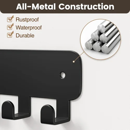 Miniatura 5 de pickpiff Soporte para llaves de pared, soporte adhesivo para llaves con 8 ganchos para llavero de automóvil, organizador de llavero de metal, negro