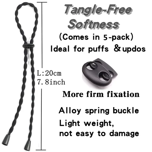 Miniatura 3 de Afro - Corbatas de cola de caballo con cordón ajustable para cabello corto rizado rizado moño lazos para la diadema Afro larga acolchada