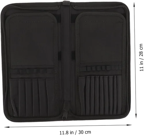 Miniatura 2 de DOITOOL Elegante soporte para brochas de maquillaje de lona, organizador de 15 bolsillos para cosméticos ordenados, negro, 11.8 x 11.0 in