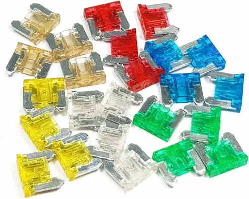 Juego surtido de 24 fusibles de cuchilla de automóvil, fusibles de repuesto para automóviles, mini fusibles de hoja de perfil bajo para automóvil,