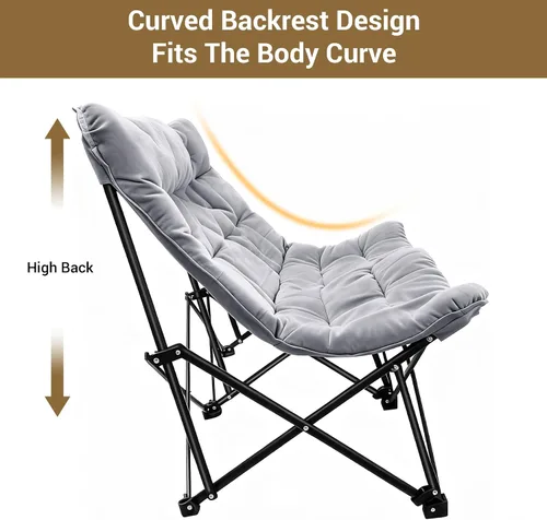 Miniatura 4 de Silla de mariposa acolchada y cómoda, silla plegable con respaldo alto para dormitorio, sala de estar, camping, césped
