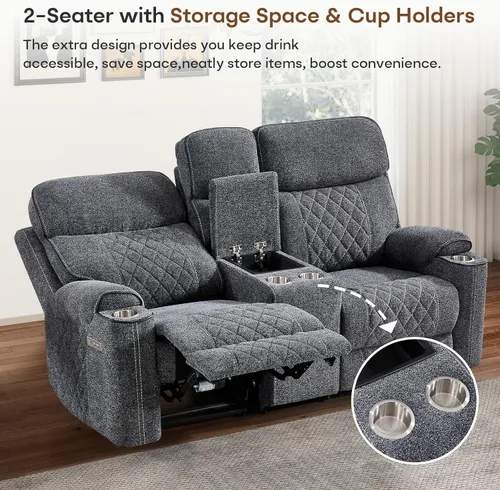 Miniatura 5 de HAOMARKETS Silla reclinable eléctrica para adultos con puerto USB, sofás reclinables eléctricos de tela suave con portavasos de metal, sillas