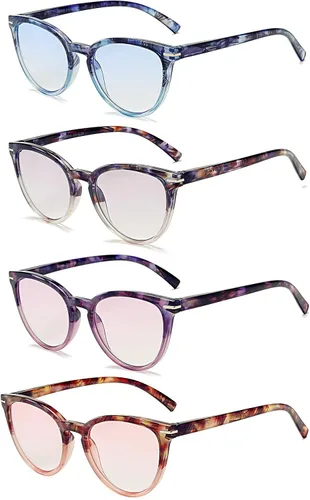 Paquete de 4 lentes de lectura de ojo de gato con lentes de colores modernos para mujer, bisagras de resorte, lentes de moda para mujer (2.00x)