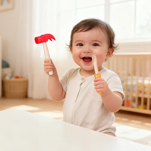 Miniatura 5 de jojofuny 1 juego de martillo de madera, herramienta de simulación de simulación, martillo de juguete para niños, herramienta de madera para niños