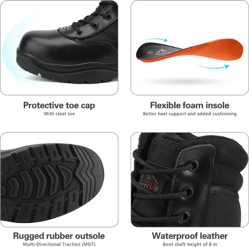 Miniatura 4 de NORTIV 8 Botas de punta de acero para hombres Seguridad Industrial y Construcción Botas de trabajo militar antideslizantes ASTM F2413-18, TROOPER-STL
