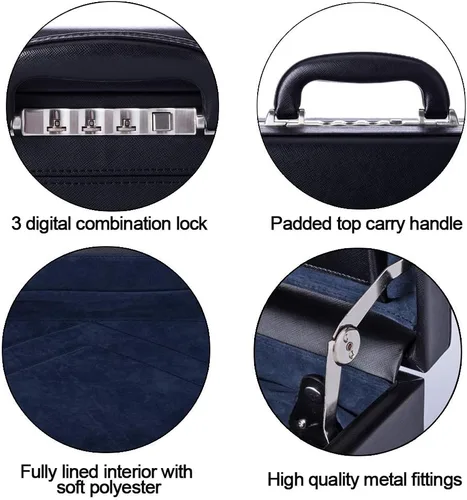 Miniatura 5 de Maletines de negocios para hombres de cuero, maletín pequeño vintage con cerradura para abogados, estuche de fijación para equipo espía, negro