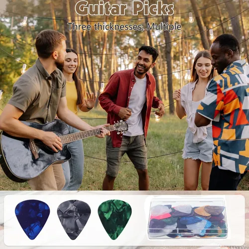 Miniatura 5 de 60 piezas de púas para guitarra, 3 diferentes grosores de púas de celuloide coloridas con arte abstracto para bajo, eléctrica, acústica. Regalos