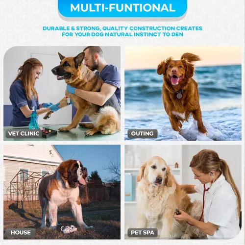 Miniatura 3 de FDW Jaula para perros grandes de 42 pulgadas plegable de metal con alambre para mascotas, doble puerta con panel divisor para interiores y Azul
