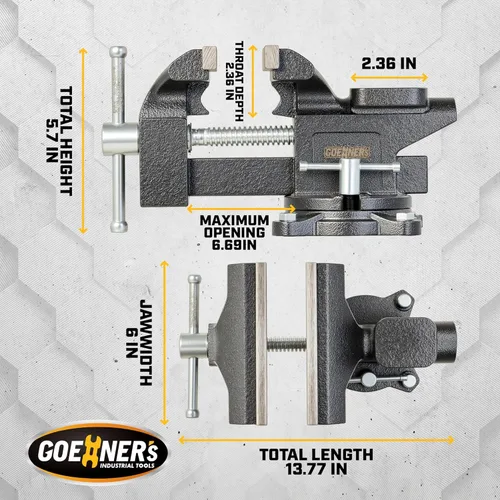 Miniatura 7 de Tornillo de banco de 6 pulgadas de servicio pesado para banco de trabajo, tornillo de mesa utilitario de tubería combinado, construcción de acero
