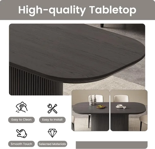 Miniatura 5 de Mesa de comedor ovalada de 63 pulgadas para 2-6 personas, mesa de cocina negra moderna, mesa de comedor rectangular de lujo, mesa de comedor