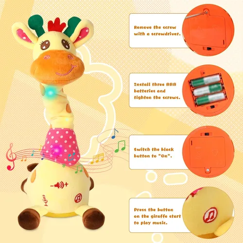 Miniatura 7 de JISONCASE Juguete para bebé de jirafa bailarina, volumen ajustable, juguete para repetir lo que dices, cantar imitando grabación, regalos educativos