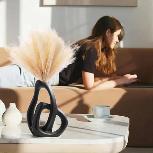 Miniatura 2 de STHIE Floreros modernos de cerámica blanca para decoración del hogar estética, florero decorativo bohemio para ramo de hierba de pampas, sala