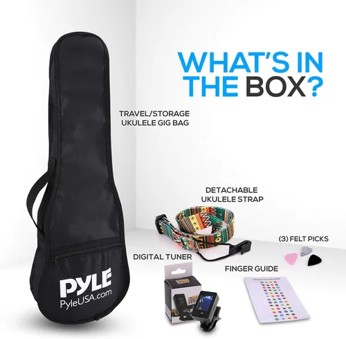 Miniatura 8 de Pyle PRTPUKTKIT10 Kit de accesorios duraderos y compactos para ukelele – Práctico sintonizador digital, bolsa de concierto resistente, correa