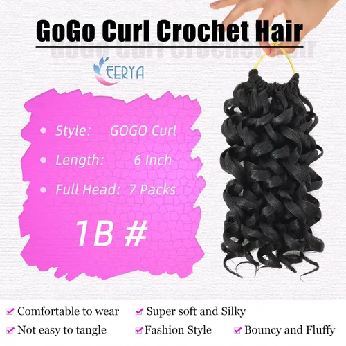 Miniatura 3 de 7 paquetes de cabello rizado de ganchillo GoGo de 6 pulgadas, pelo corto, para mujeres, rizos de playa, trenzas de ganchillo de torsión profunda