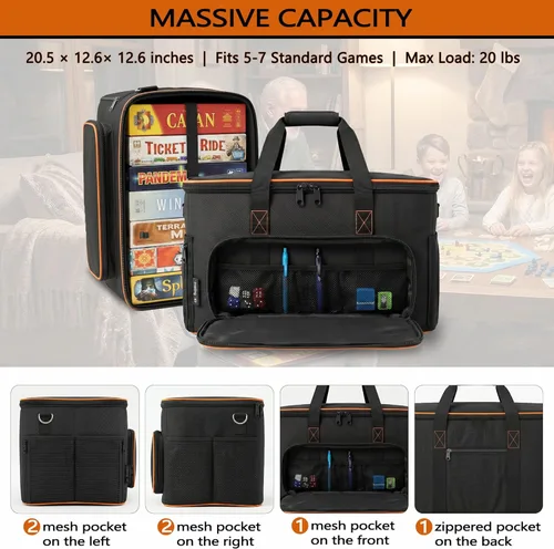 Miniatura 4 de Board Game Bag with Multi-Pockets – Convertible Tote & Shoulder Carry, Includes 5 Elastic Box Bands, 20.5 x 12.6 x 12.6 Inches, for Game Night