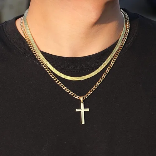 Miniatura 2 de Collar de cruz para hombres y niños, de acero inoxidable en capas, cadena de espiga cubana, colgante de cruz religiosa, joyería de moda, regalos