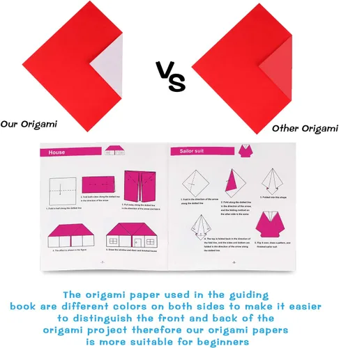 Miniatura 3 de Kit de origami Yibeishu para niños, 120 hojas de papel de origami con libro de instrucciones, juego de papel de color de 15 x 15 cm de lado sencillo
