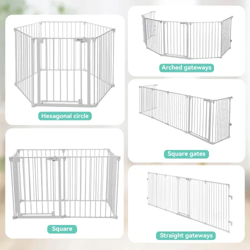 Miniatura 7 de COMOMY Puerta extra ancha para bebés de 150" con puerta, puertas para perros para entradas de puertas y chimenea, área de juego con valla para bebé
