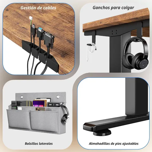 Miniatura 6 de EnHomee Escritorio para juegos con luces LED, escritorio de computadora eléctrico ajustable de altura de pie con 3 memorias preestablecidas