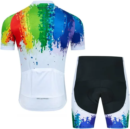 Miniatura 2 de Conjunto de camiseta de ciclismo para hombre, camisa de manga corta y pantalones cortos acolchados 3D, traje de ciclismo
