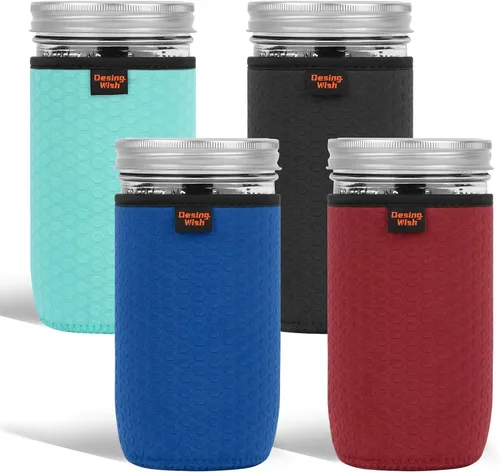 Miniatura 12 de Funda de neopreno para tarro Mason de boca regular y ancha, 32 onzas, antideslizante, acogedora, aislada, fundas protectoras de 3.7 x 5.3 pulgadas