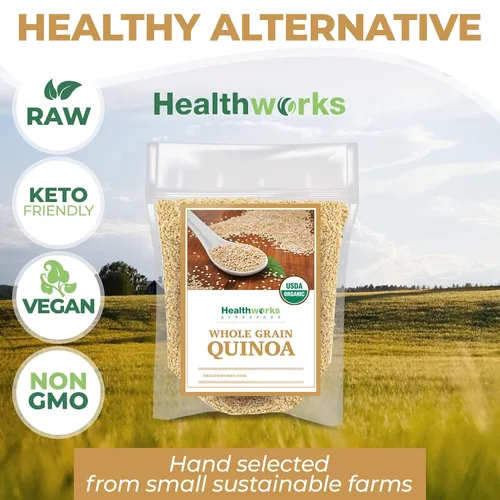Miniatura 6 de Healthworks Superfoods Quinoa orgánica de grano entero blanco crudo, 80 onzas / 5 libras, proteína, fibra y hierro, origen peruano, sustituto