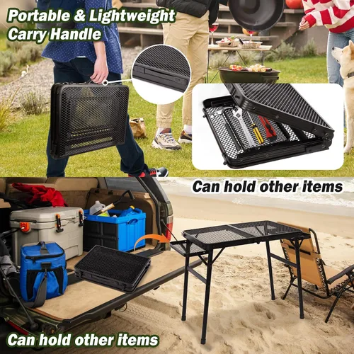 Miniatura 7 de Mesa de picnic de 2.5 pies con 2 paneles de alas, mesa plegable de malla de metal para parrilla plegable de altura ajustable, ligera y portátil