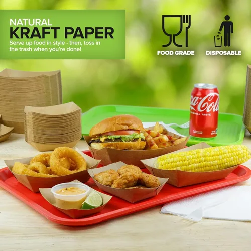Miniatura 2 de Stock Your Home Paquete de 100 bandejas de papel kraft marrón de 1 libra, bandeja de concesión desechable, botes para servir aperitivos de fiesta