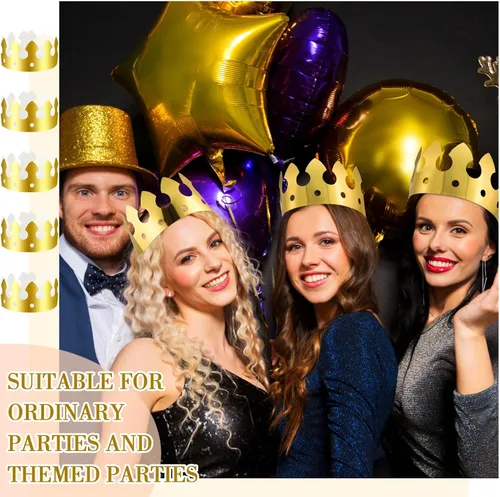 Miniatura 4 de Crtiin 100 piezas de coronas de papel doradas para fiesta de cumpleaños a granel para adultos, estudiantes de aula, suministros de sombrero, regalos