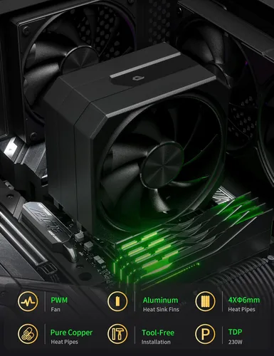 Miniatura 5 de Enfriador de aire de CPU con tubos de calor de 4X6mm, enfriador de CPU de ventilador de 120mm 1650rpm, enfriador de CPU AMD AM5/AM4/AM3 Serie