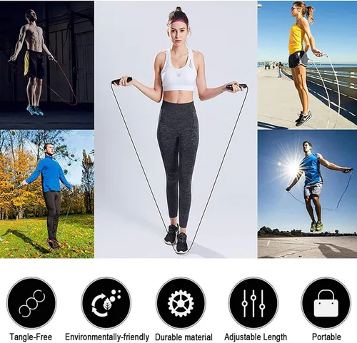 Miniatura 7 de Redify Cuerda de saltar, cuerdas de saltar para fitness, para mujeres, hombres y niños, cuerda de salto de velocidad para entrenamiento