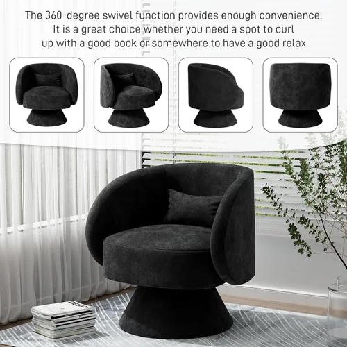Miniatura 5 de Silla Giratoria de Barril, Sillas Giratorias de Acento Acolchadas Cuddle Tapizadas para Sala de Estar, Cómoda Silla Giratoria Redonda Pequeña Negra