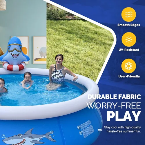Miniatura 2 de DIMAR GARDEN Piscina inflable de 10 pies x 30 pulgadas, piscina de tiburón redonda con anillo superior de aire al aire libre Azul