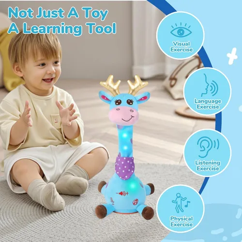 Miniatura 2 de Juguete de jirafa que habla bailando, jirafa para el tiempo boca abajo para bebé pequeño, regalos de juguetes para bebés, juguetes interactivos