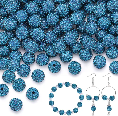 Miniatura 17 de 100 cuentas de diamantes de imitación de 0.394 pulgadas para la fabricación de joyas, 10 cuentas redondas brillantes de discoteca de Shamballa