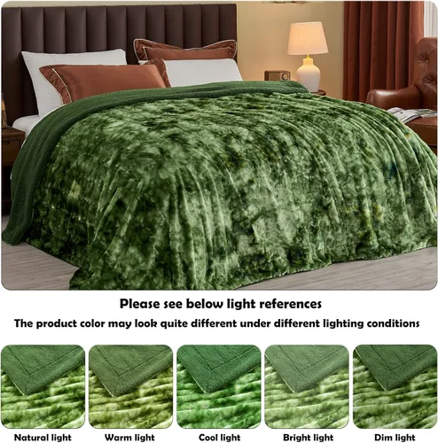 Miniatura 4 de NEWCOSPLAY - Manta de pelo sintético supersuave para sofá, manta de franela verde sherpa, afelpada y cálida para sofá cama