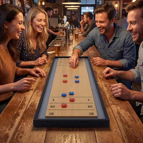Miniatura 9 de Goplus Juego de mesa 2 en 1, juego de mesa portátil de 2 caras con 8 discos rodantes, juego de mesa de tejo de madera y curling para adultos