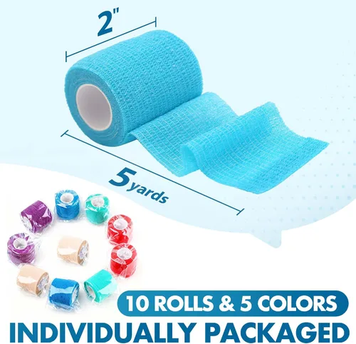 Miniatura 6 de Lotfancy 10 rollos de envoltura veterinaria autoadhesiva, vendaje cohesivo de 2 pulgadas para el cuidado de heridas, cinta elástica para mascotas