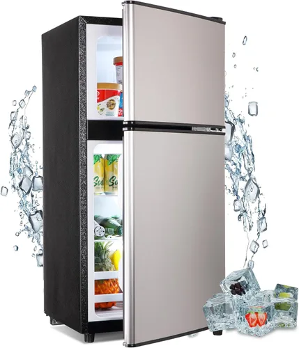 Miniatura 11 de Mini refrigerador con congelador, 3.5 pies cúbicos. Refrigerador pequeño con congelador de 2 puertas con termostato ajustable de 7 niveles estantes