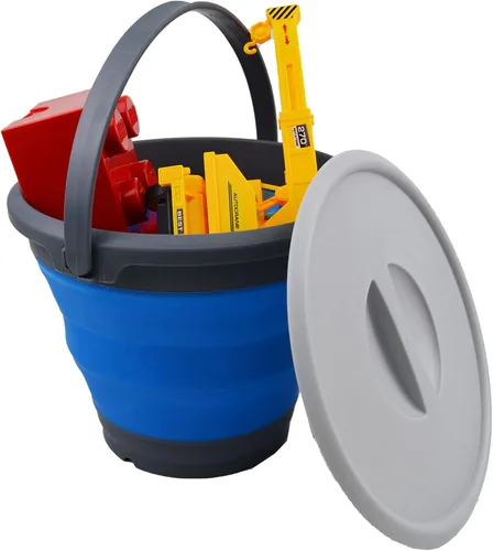 Miniatura 7 de SAMMART Cubo de plástico plegable de 5.5 L (1.4 galones) con tapa, bañera redonda plegable con tapa, cubo de agua portátil para pesca, maceta